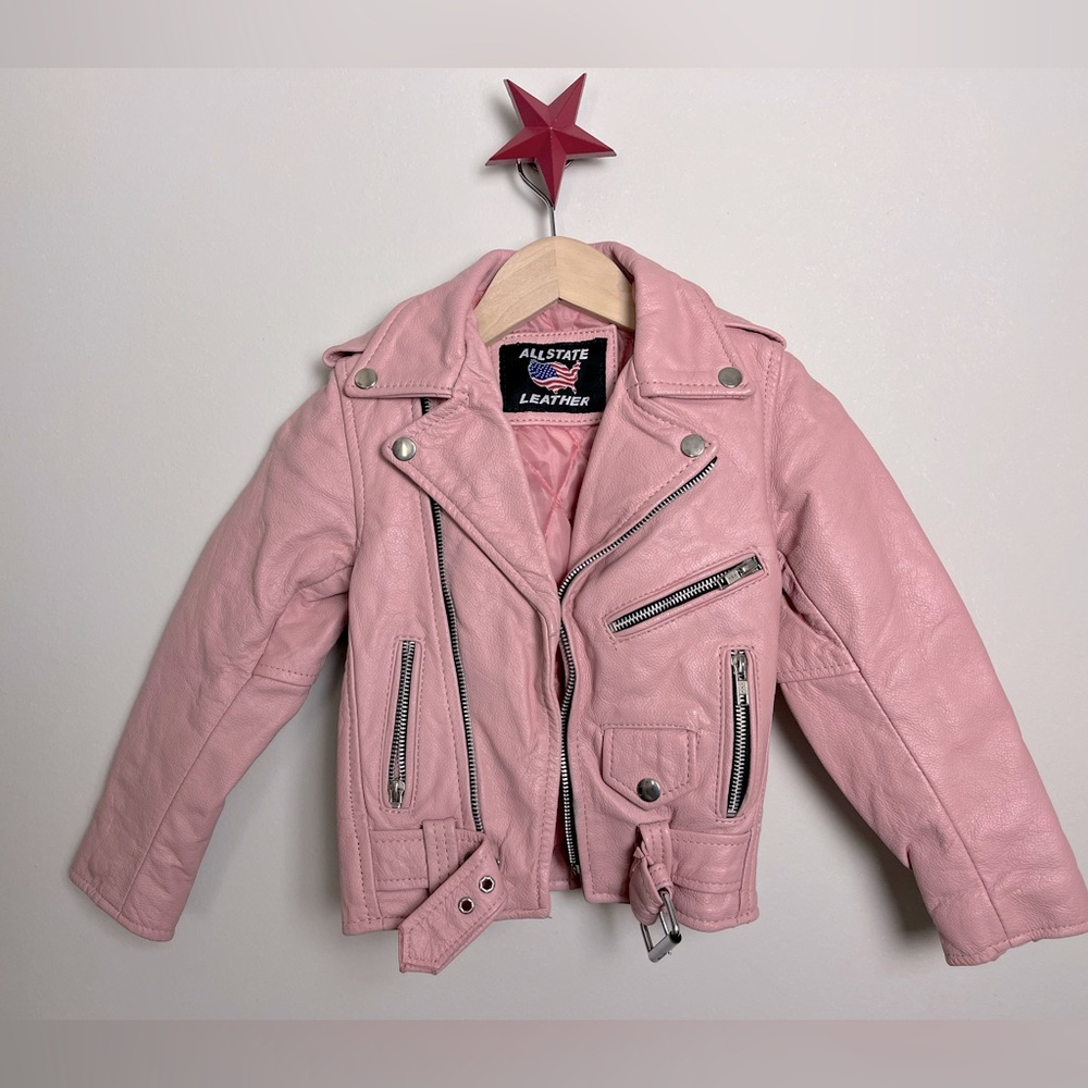 kids' allstate leather pink moto jacket size xs - Picture 6 of 12